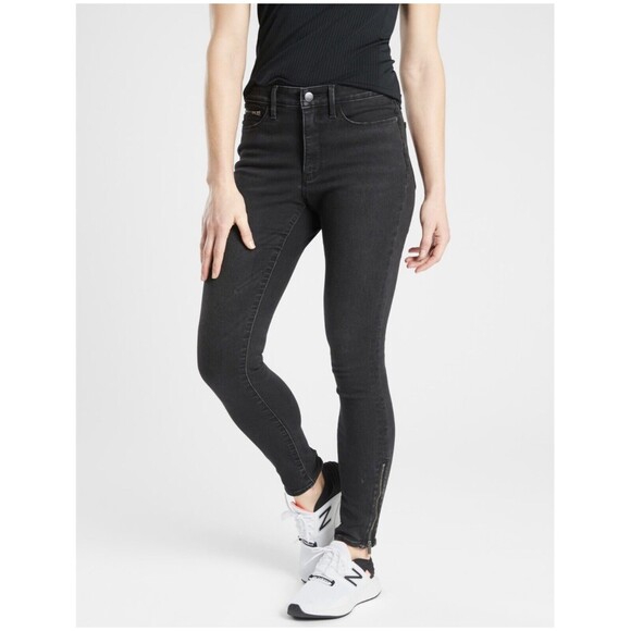 Athleta Sculptek Jeans Black Ultra Skinny Moto Zip Hem 6 - Picture 2 of 12